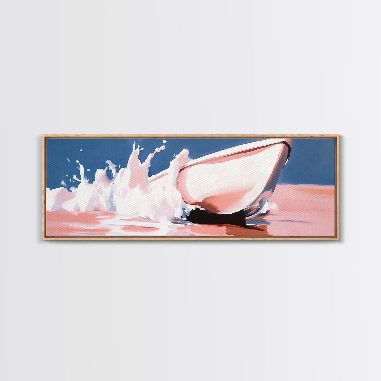 Boat Splash, Ocean Motion, Nautical Art, Framed Canvas Print, Coastal Wall Decor, Relaxing Beach Scene, Minimalist Seascape