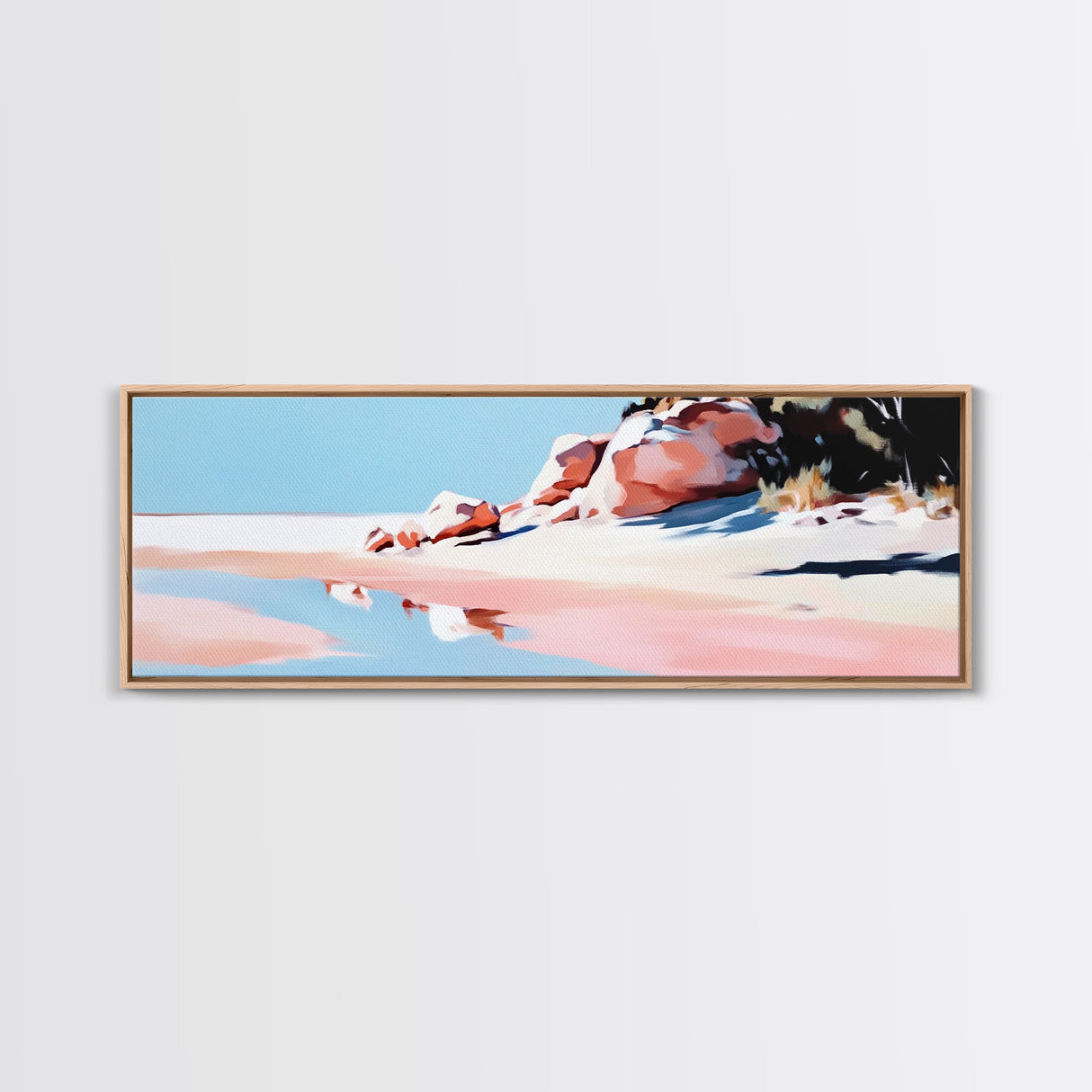 Pink Sands, Beach Art, Coastal Print, Framed Canvas Print, Ocean Wall Art, Soft Pastel Landscape, Minimalist Beach Decor, Living Room Art