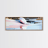 Pink Water Landscape, Tranquil Beach Art, Ocean Reflection, Modern Boho Decor, Bedroom Wall Art, Coastal Print, Framed Canvas Print