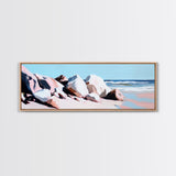 Ocean Rockscape, Tranquil Shoreline, Serene Nature Print, Coastal Art, Neutral Tones, Living Room Wall Decor, Framed Canvas Print