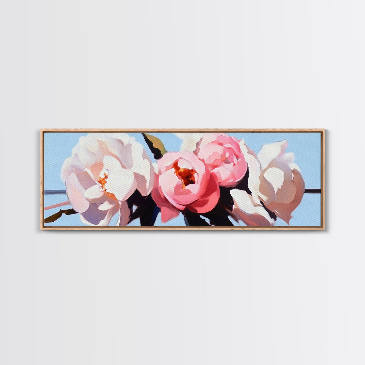 Floral Peonies, Botanical Art, Pastel Flower Painting, Romantic Wall Decor, Minimalist Nature Print, Bedroom Art, Framed Canvas Print