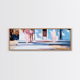 Surfer Girl, Pink Surfboard, Coastal Lifestyle, Beach House, Framed Canvas Print, Tropical Wall Art, Boho Home Decor, Gift Idea