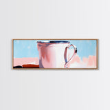 Enamel Mug Painting, Rustic Kitchen Art, Pastel Coffee Print, Still Life, Large Canvas Print, Modern Home Decor, Cozy Wall Art
