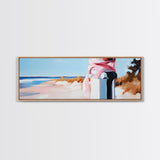 Coastal Fence Art, Beach Landscape Print, Pastel Ocean Painting, Minimalist Seaside Decor, Large Canvas Print, Modern Home Wall Art