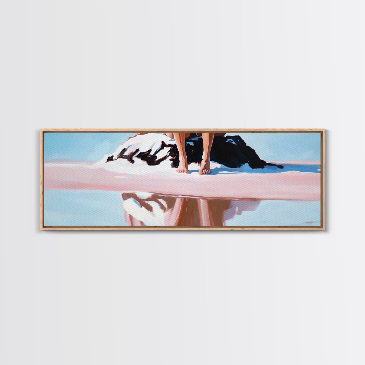 Seated on Rock, Serene Beach, Pink Tones, Coastal Minimalism, Contemporary Decor, Canvas Print, Bedroom Wall Art, Boho Vibes