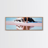 Seated on Rock, Serene Beach, Pink Tones, Coastal Minimalism, Contemporary Decor, Canvas Print, Bedroom Wall Art, Boho Vibes