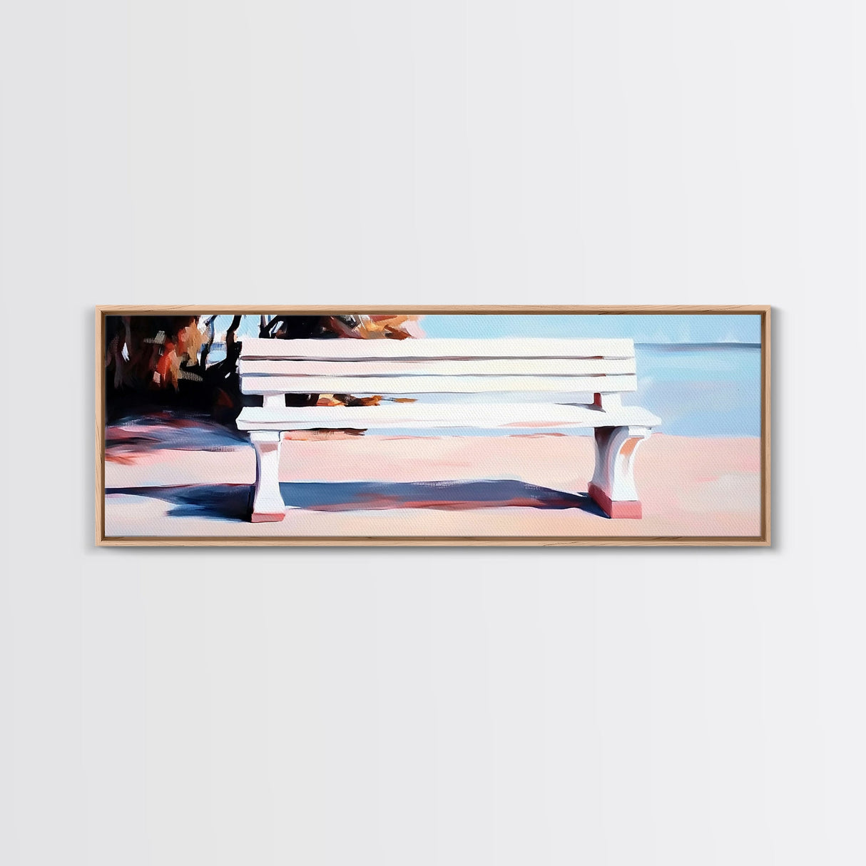 White Bench, Beach Art, Coastal Wall Decor, Minimalist Painting, Serene Landscape, Relaxing Art, Living Room, Canvas Print