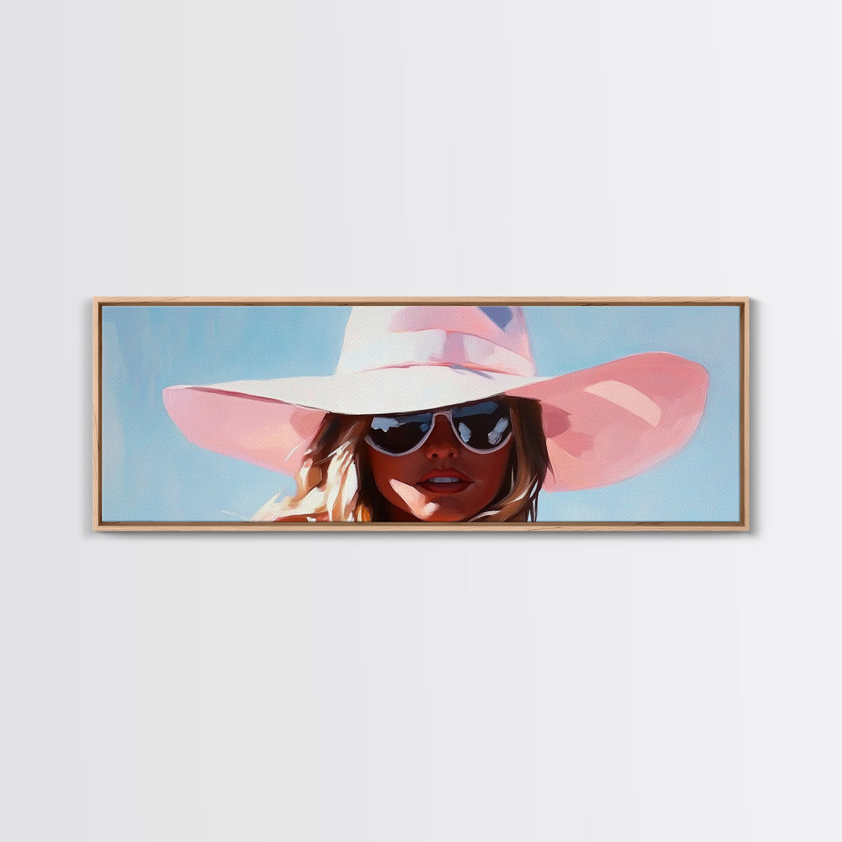 Sun Hat, Fashion Art, Glamorous Woman, Feminine Painting, Summer Aesthetic, Modern Chic, Bedroom Wall Decor, Framed Canvas Print
