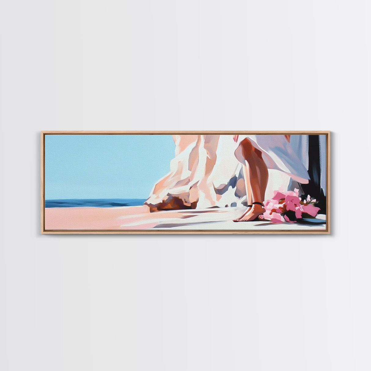 Bride by Cliffs, Wedding Wall Art, Coastal Painting, Feminine Seascape, Elegant Home Decor, Framed Canvas Print, Bedroom Aesthetic