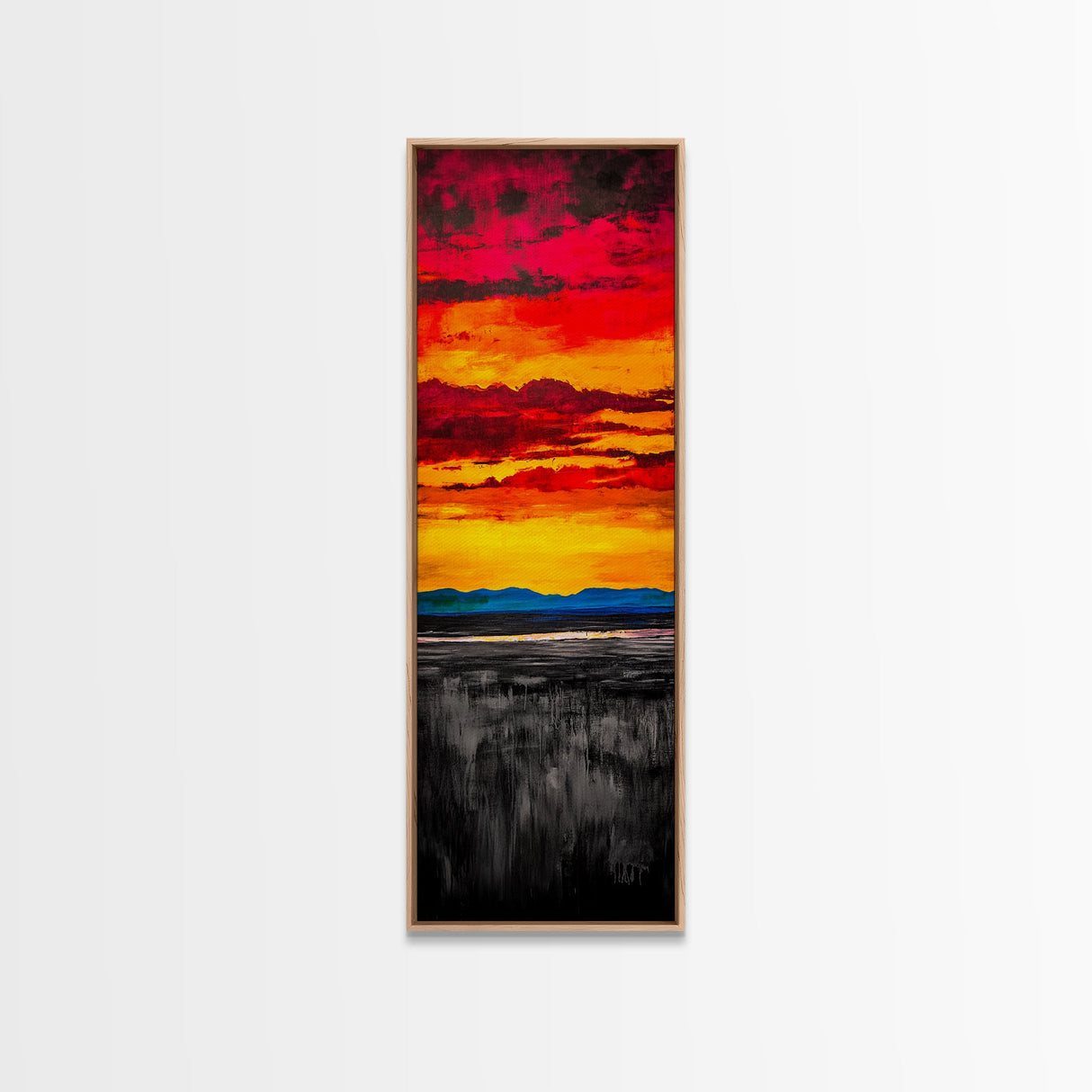Fiery Sunset Painting, Dramatic Red Orange Sky, Bold Abstract Landscape, Framed Canvas Print, Modern Wall Decor, Living Room Art