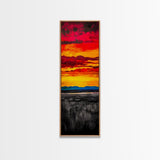 Fiery Sunset Painting, Dramatic Red Orange Sky, Bold Abstract Landscape, Framed Canvas Print, Modern Wall Decor, Living Room Art