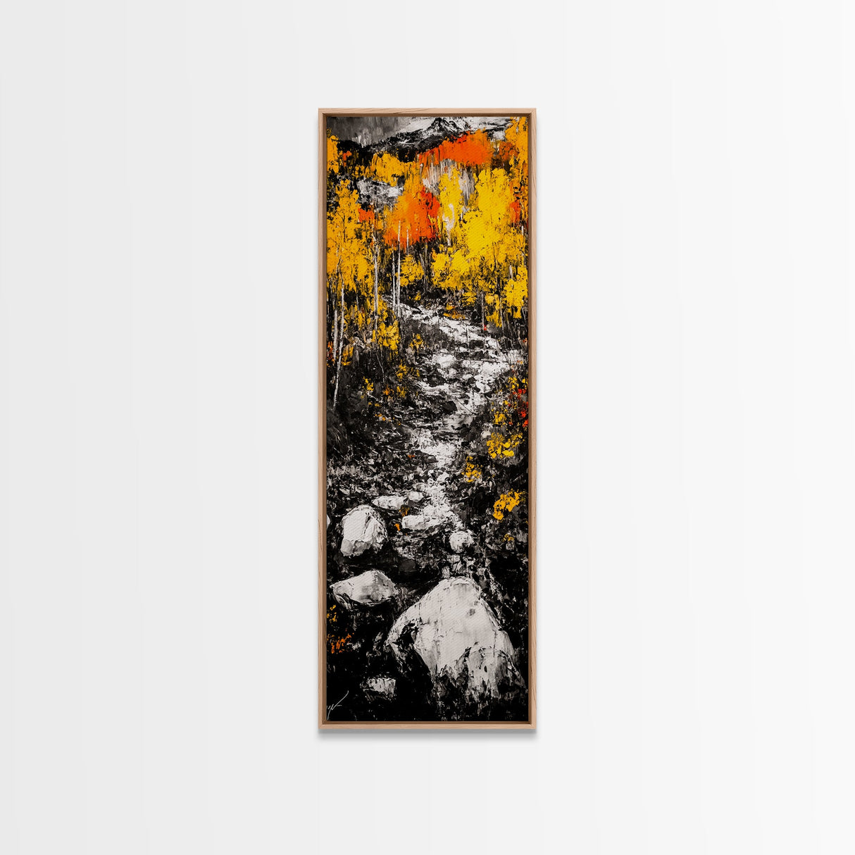 Autumn Forest, Golden Trees, River Path, Framed Canvas Print, Fall Landscape Art, Rustic Wall Decor, Cabin Art, Living Room Wall Art