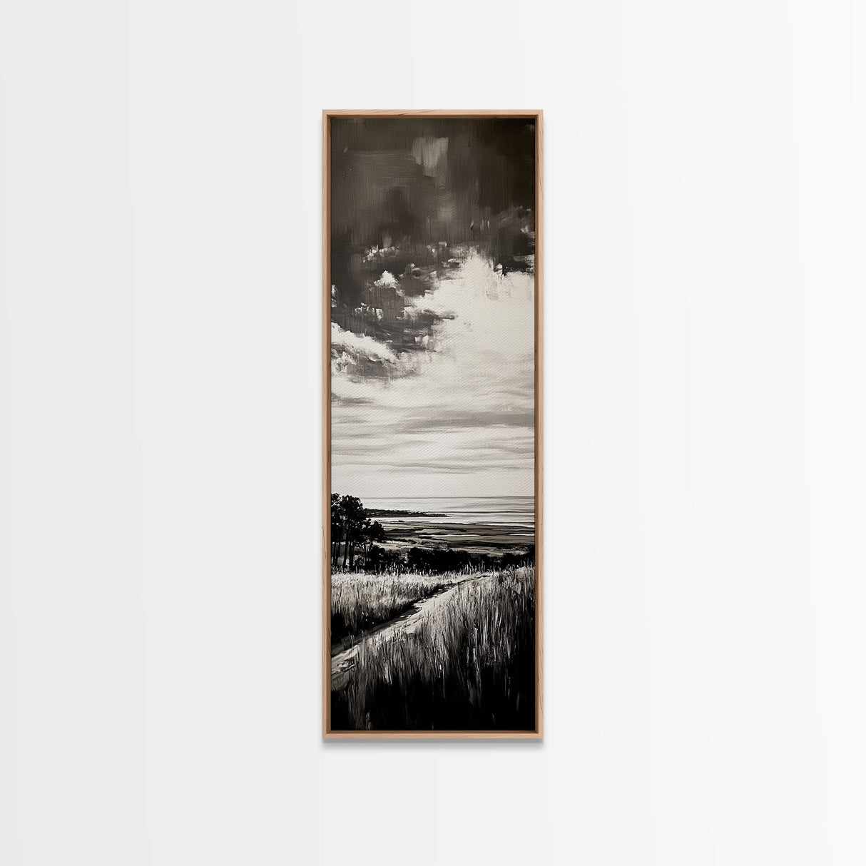 Stormy Horizon, Moody Landscape, Coastal View, Canvas Print, Black and White Art, Minimalist Painting, Modern Wall Decor, Office Art