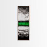 Green Lake, Moody Sky, Reflection, Framed Canvas Print, Minimalist Landscape, Monochrome Art, Office Decor, Nature Inspired Wall Art
