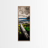 Driftwood Coast, Coastal Landscape, Beach Art, Ocean Decor, Natural Serenity, Rustic Style, Blue And Green Art, Framed Canvas Print