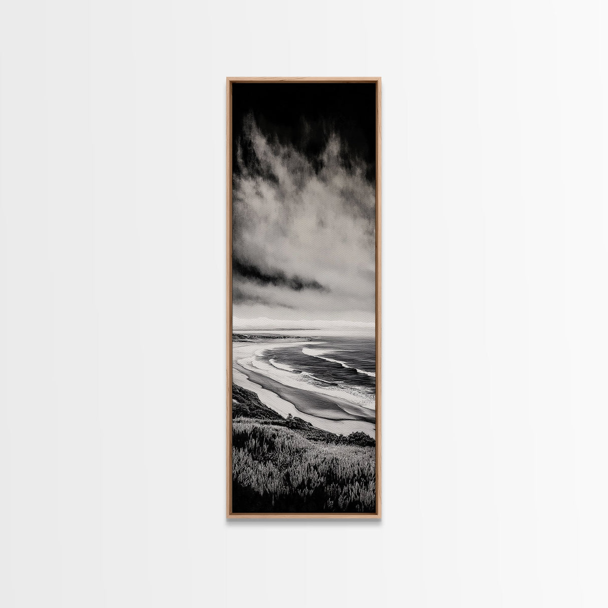 Monochrome Beach, Minimalist Seascape, Black And White Photography, Coastal Wall Art, Tranquil Shoreline, Modern Decor, Canvas Print