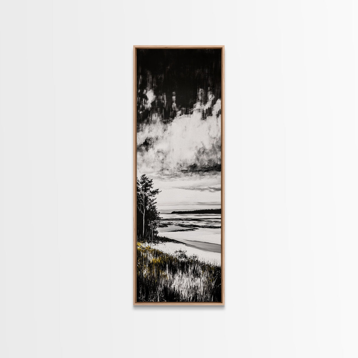 Coastal Serenity, Black White Landscape, Ocean Horizon Art, Minimalist Beach Scene, Modern Home Decor, Framed Canvas Print