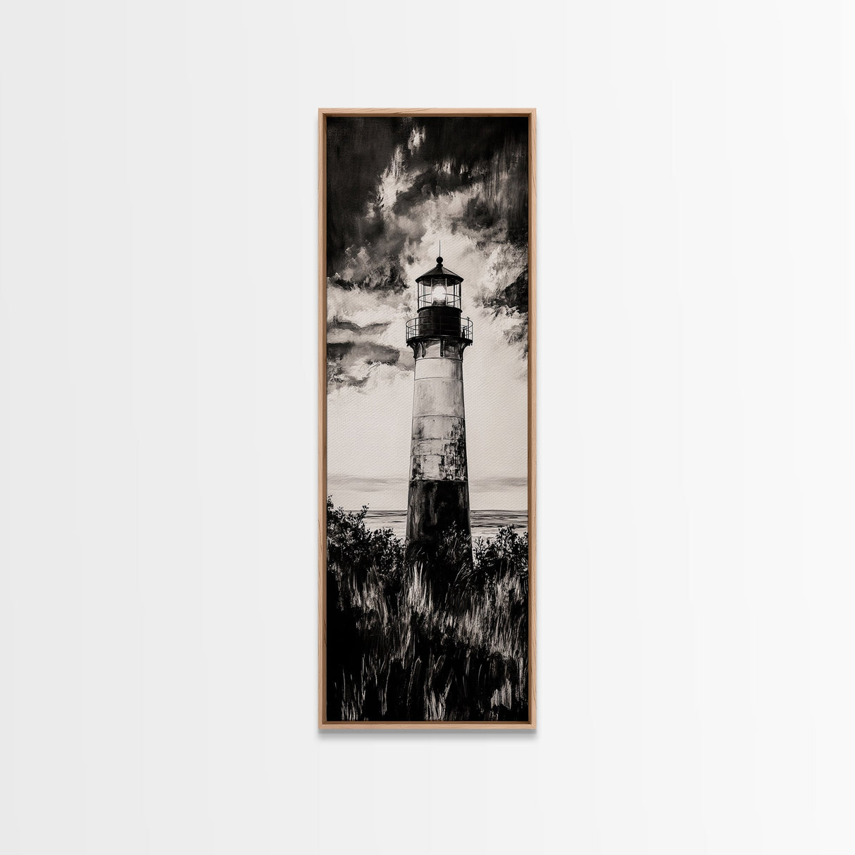 Lighthouse Silhouette, Coastal Wall Art, Nautical Decor, Canvas Print, Black and White Art, Seaside Home Decor, Minimalist Ocean Scene
