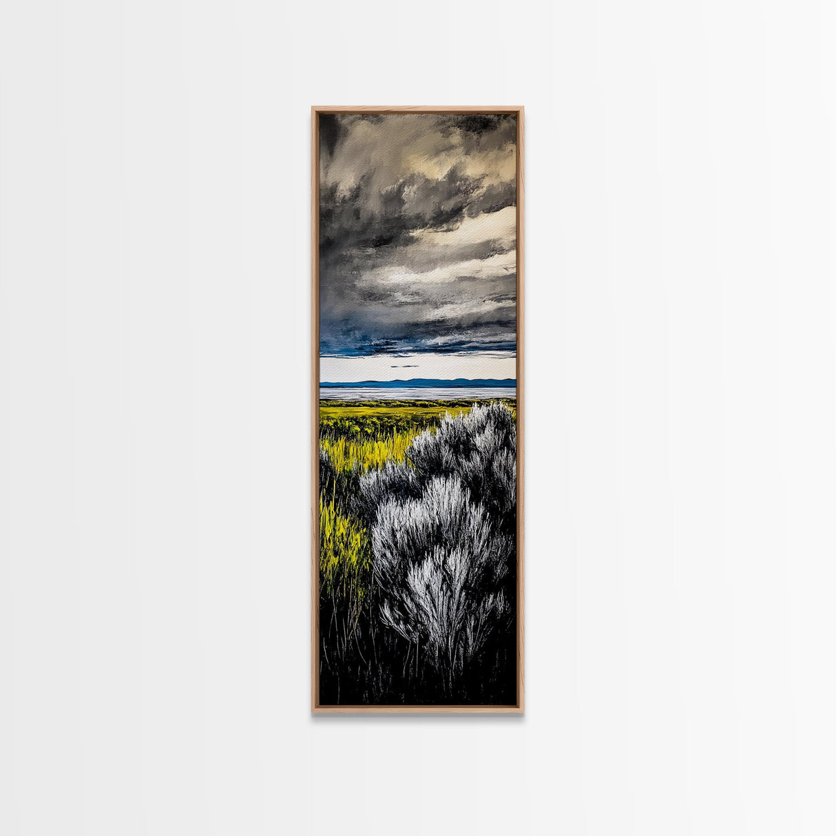 Stormy Landscape, Dramatic Sky Art, Moody Coastal Painting, Canvas Print, Nature Inspired Art, Dark Blue Wall Decor, Living Room Art