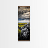 Stormy Landscape, Dramatic Sky Art, Moody Coastal Painting, Canvas Print, Nature Inspired Art, Dark Blue Wall Decor, Living Room Art