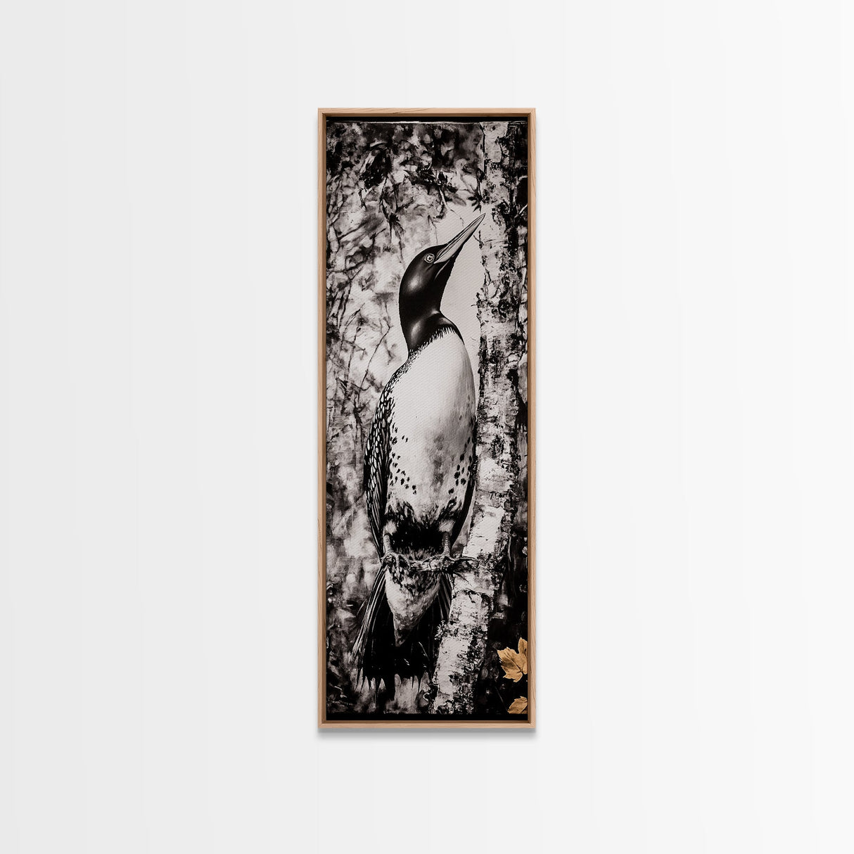 Loon and Birch, Woodland Wildlife Art, Black and White Bird Print, Canvas Print, Rustic Cabin Decor, Nature Inspired Wall Art