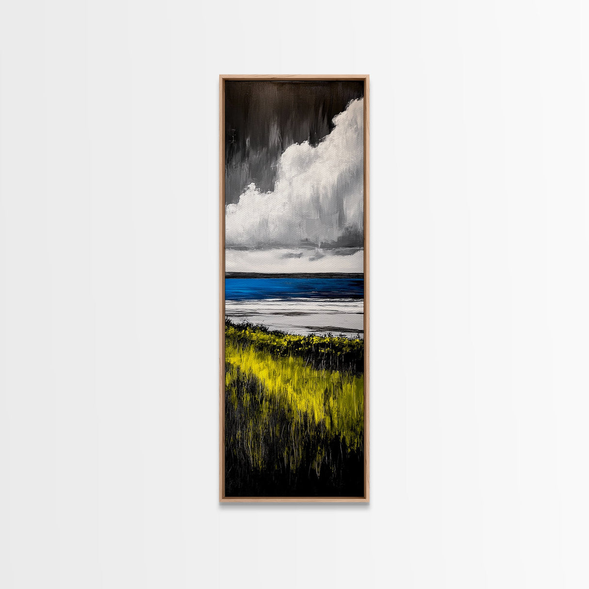 Coastal Field, Dramatic Clouds, Moody Landscape Art, Nature Inspired Decor, Framed Canvas Print, Entryway Wall Art, Modern Farmhouse Art