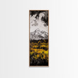 Snowy Peaks, Fall Meadow, Framed Canvas Print, Rustic Landscape Art, Mountain Decor, Cozy Cabin Art, Nature Art, Dining Room Decor