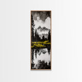 Twin Peaks, Forest Reflection, Framed Canvas Print, Mountain Art, Nature Decor, Rustic Landscape, Black and White Art, Bedroom Art