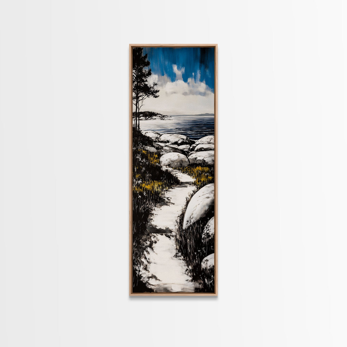 Coastal Landscape, Beach Path Wall Art, Modern Seaside Art, Blue and Black Art, Living Room Decor, Nautical Art, Framed Canvas Print