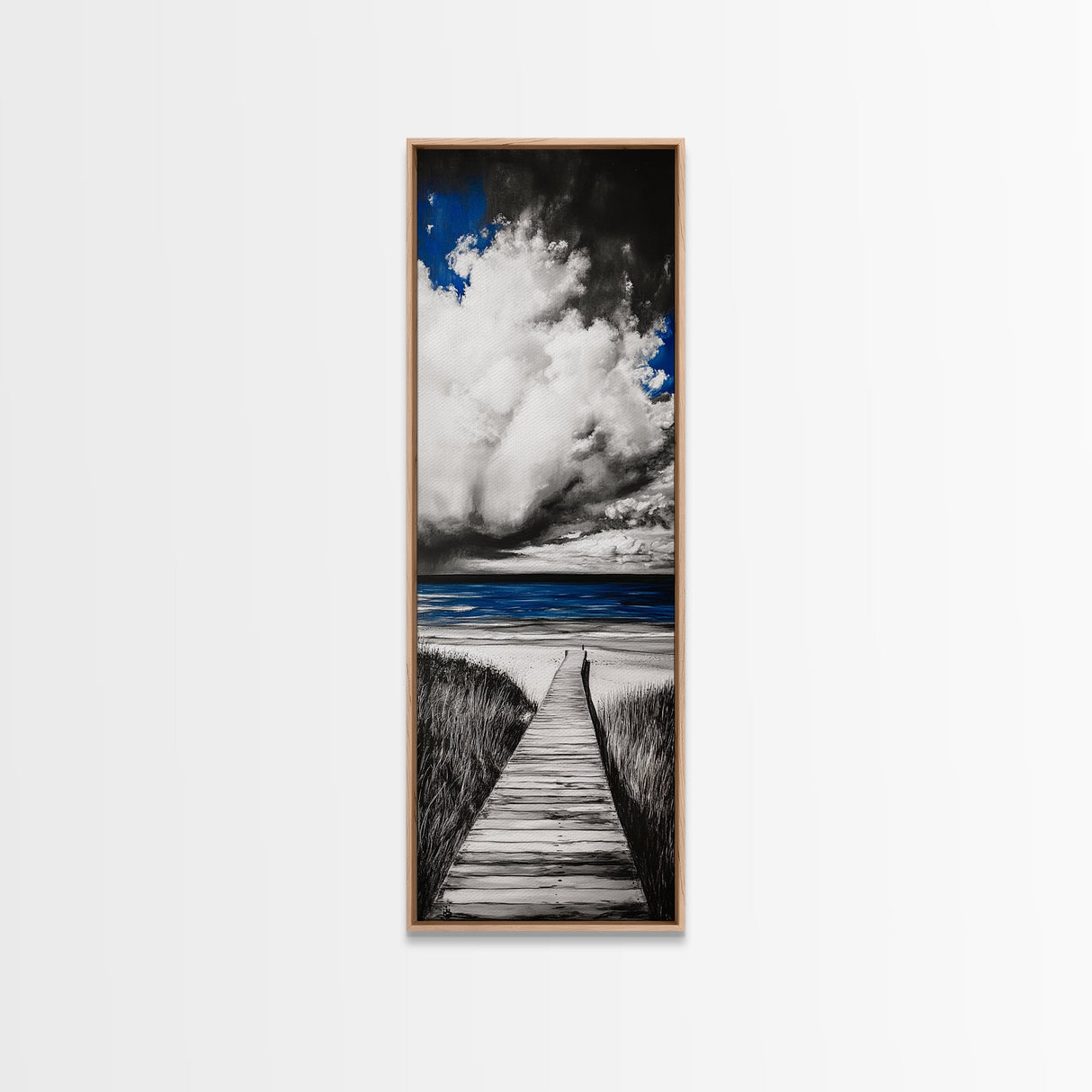 Boardwalk Beach Art, Ocean Landscape Painting, Seaside Home Decor, Modern Coastal Design, Nautical Wall Print, Canvas Print