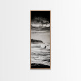 Stormy Waves, Ocean Landscape, Black and White, Framed Canvas Print, Coastal Wall Art, Modern Office Decor, Minimalist Seascape Painting