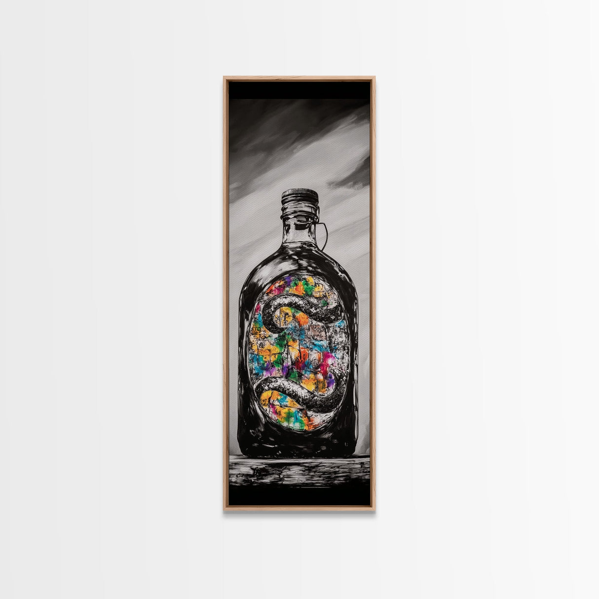 Snake in Bottle, Surreal, Dark Art, Framed Canvas Print, Gothic Home Decor, Unique Gift, Mysterious Artwork, Living Room Wall Art