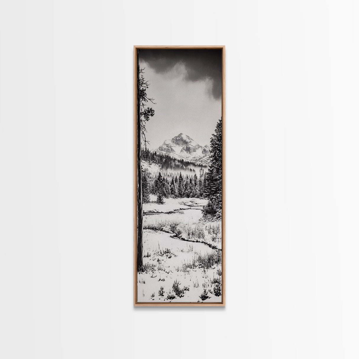 Winter Landscape, Snowy Mountains, Canvas Print, Black and White Photography, Rustic Home Decor, Cozy Cabin Wall Art, Nature Photography