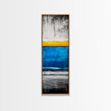 Sunset, Ocean, Waves, Framed Canvas Print, Coastal Wall Art, Modern Beach Decor, Blue and Yellow Abstract, Large Statement Art
