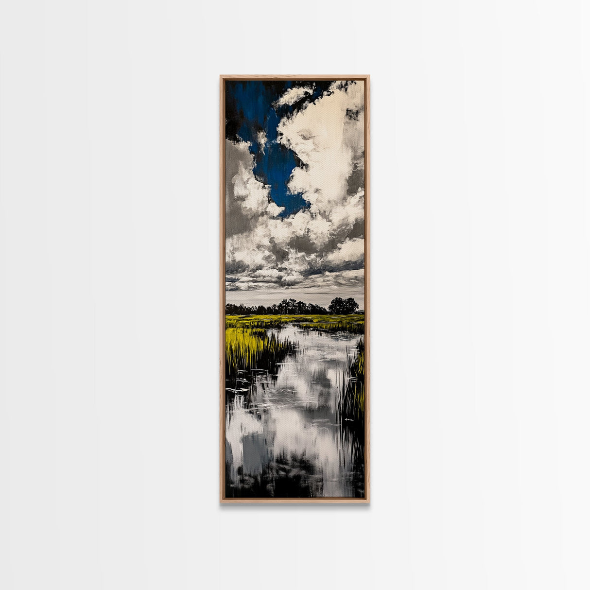 Marshland Scene, Nature Reflection, Blue Sky, Canvas Print, Rustic Landscape Art, Farmhouse Wall Decor, Entryway Nature Art