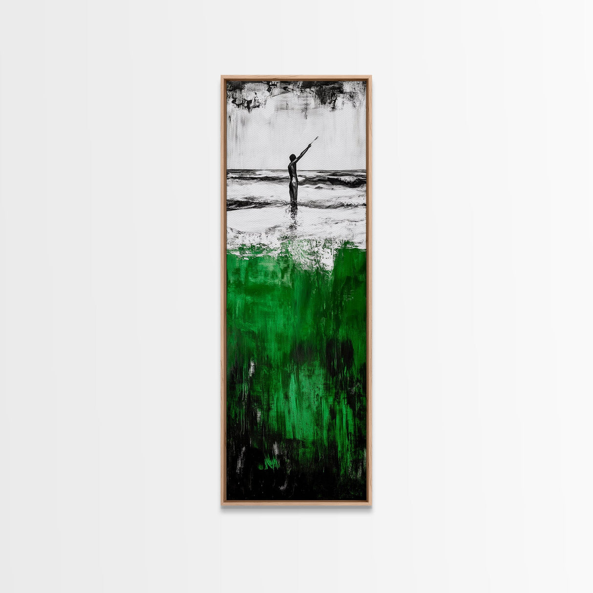 Abstract Ocean, Surreal Water, Green and Black, Framed Canvas Print, Coastal Minimalist Art, Modern Beach Wall Decor, Office Art