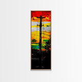 Sunset Utility Pole, Electric Lines, Urban Contrast, Canvas Print, Industrial Wall Art, Bold Colorful Decor, Modern Living Room Art