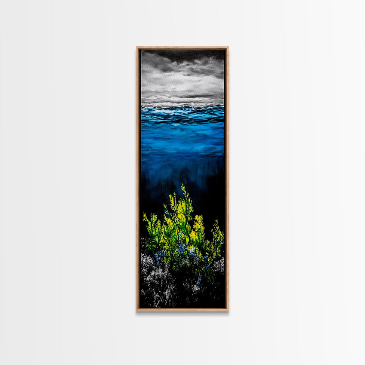 Deep Sea, Blue Water, Ocean Waves, Underwater Scene, Framed Canvas Print, Nautical Wall Art, Bathroom Art, Coastal Home Decor