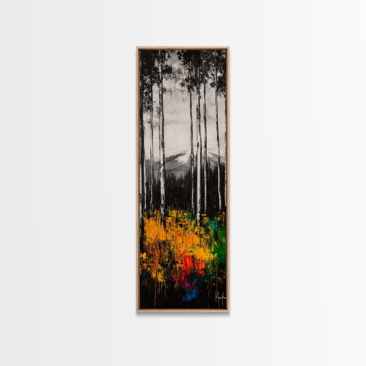 Birch Forest Painting, Mountain Wall Art, Black and White Landscape, Nature Artwork, Cabin Decor, Fall Art, Framed Canvas Print