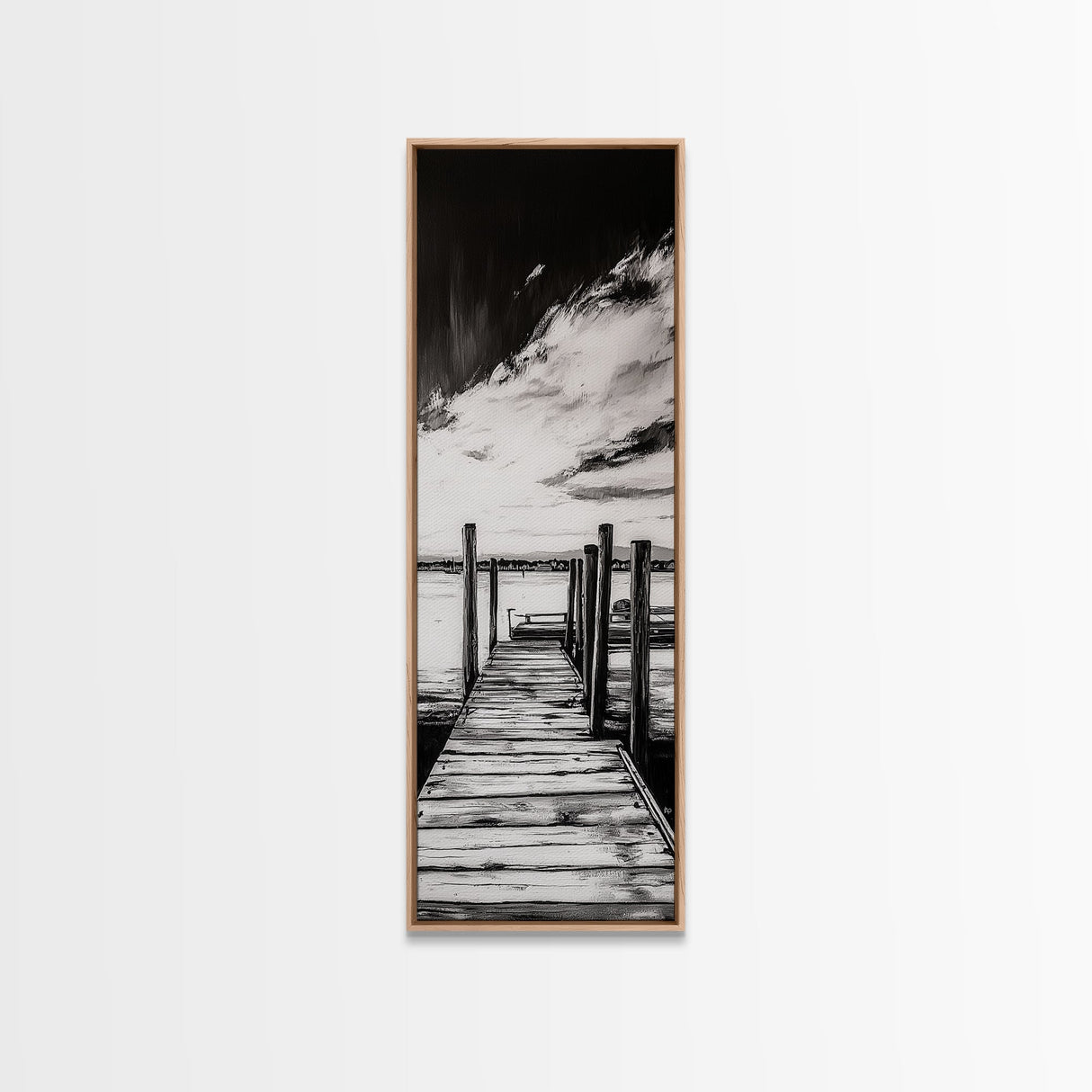 Wooden Dock, Black and White Lake Art, Rustic Cabin Wall Decor, Peaceful Waterfront Scene, Minimalist Landscape, Canvas Print