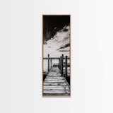 Wooden Dock, Black and White Lake Art, Rustic Cabin Wall Decor, Peaceful Waterfront Scene, Minimalist Landscape, Canvas Print