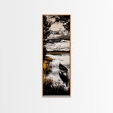 Canoe Lake, Tranquil Nature Art, Black and White Landscape, Framed Canvas Print, Serene Home Decor, Cabin Wall Art, Adventure Painting