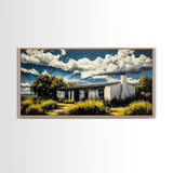 Rustic Desert House, Southwest Wall Art, Western Home Decor, Texas Ranch Art, Adobe House Painting, Earthy Boho Art, Framed Canvas Print