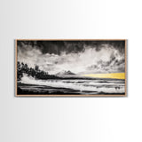 Stormy Ocean, Mountain View, Dramatic Landscape, Coastal Art, Black and White, Framed Canvas Print, Modern Wall Art, Office Decor