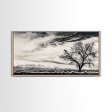 Lone Tree, Monochrome Landscape, Dramatic Sky, Framed Canvas Print, Moody Wall Art, Nature Scene, Modern Rustic Decor, Entryway Wall Art