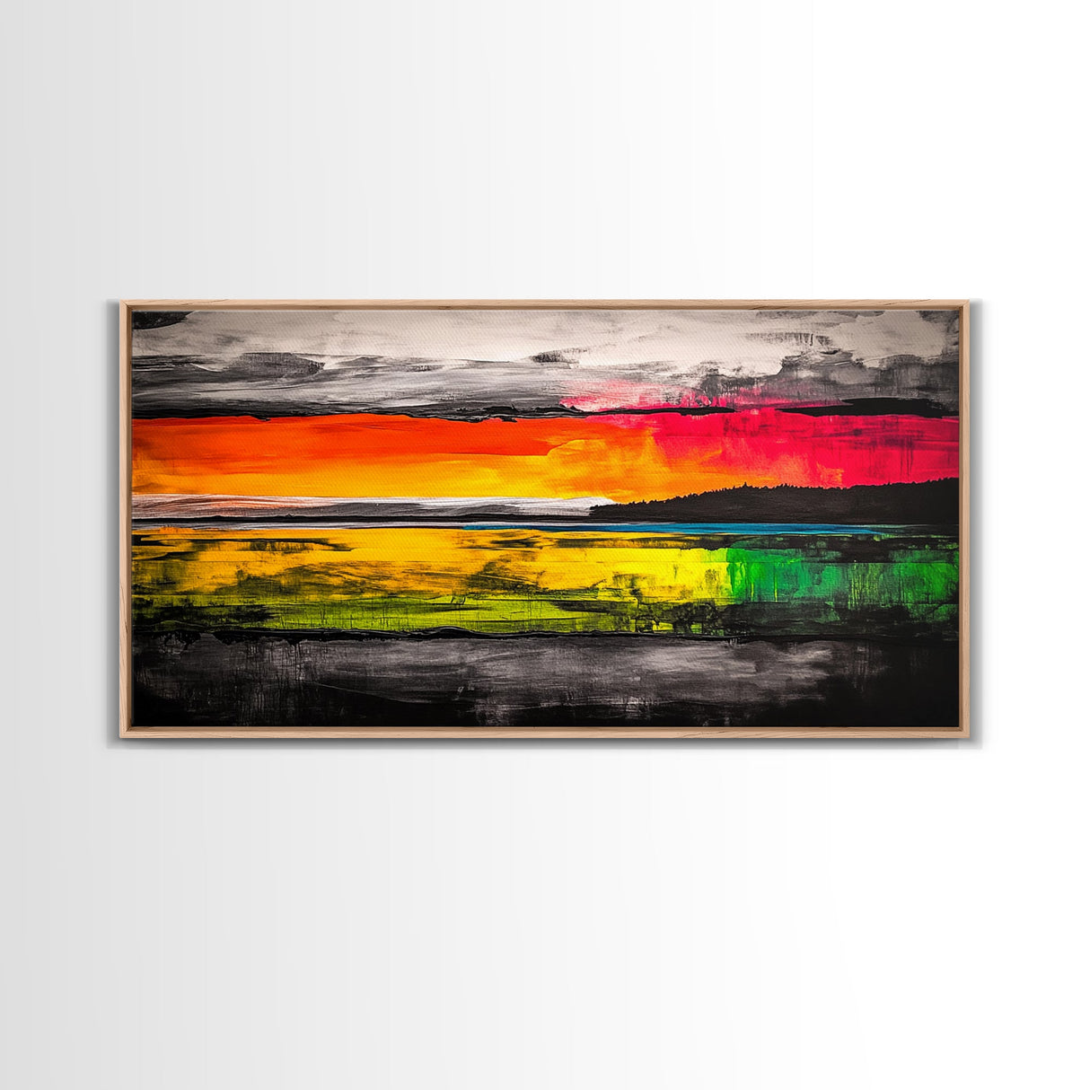 Sunset Reflections, Colorful Abstract, Ocean View, Framed Canvas Print, Vibrant Landscape Art, Large Wall Art, Modern Decor, Bedroom Art
