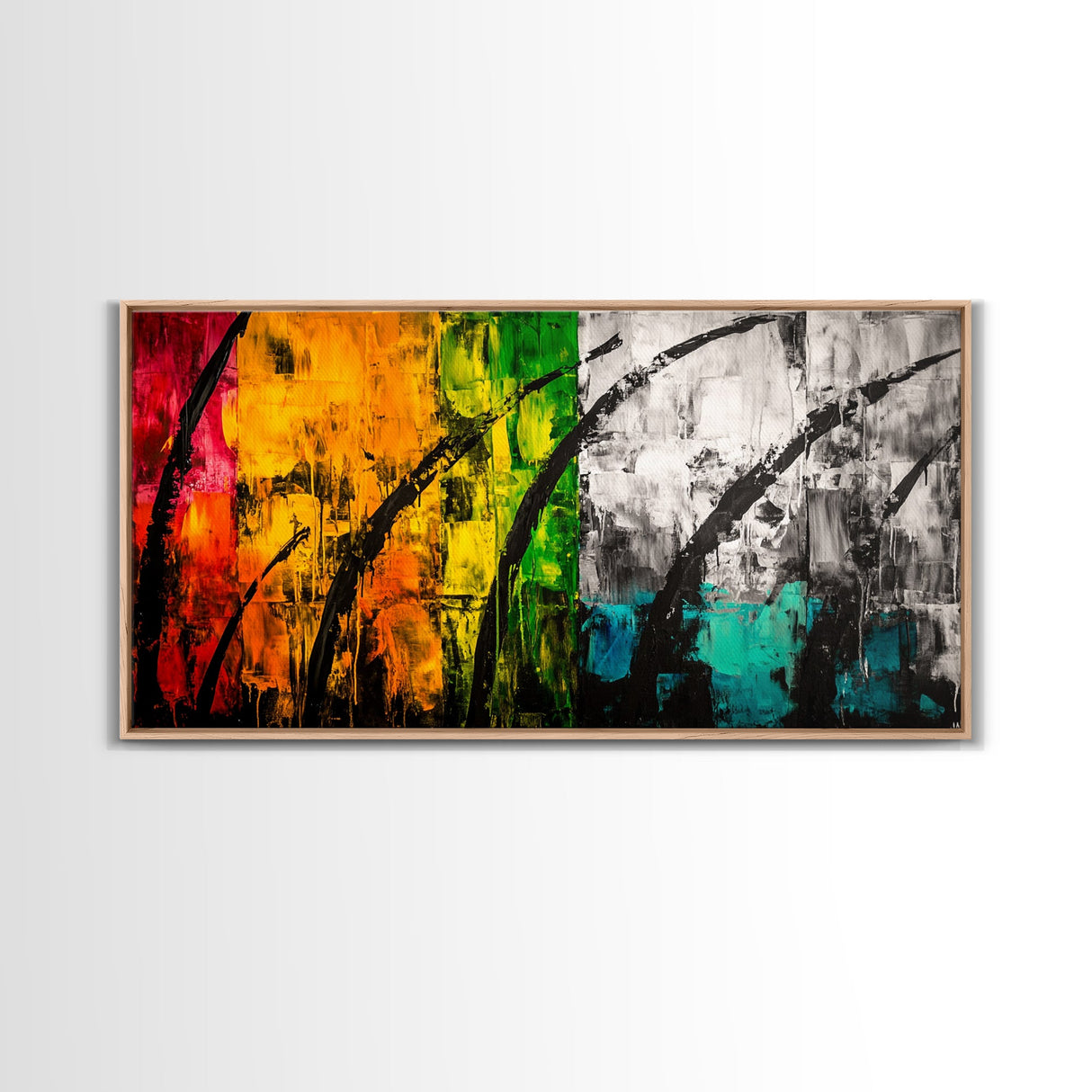 Colorful Abstract, Bold Nature, Autumn Tones, Framed Canvas Print, Modern Home Decor, Boho Art, Large Statement Piece, Living Room Art