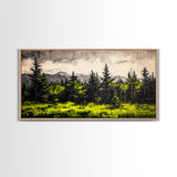 Green Forest, Mountain Landscape, Misty Trees, Framed Canvas Print, Nature Wall Art, Cabin Decor, Moody Landscape, Large Home Wall Art