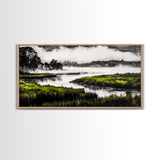 Misty Marsh, Green Landscape, Nature Lover Art, Framed Canvas Print, Serene Wall Art, Living Room Art, Minimalist Decor
