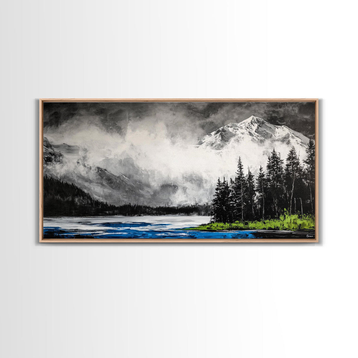 Snowy Mountains, Misty, Forest, Black and White, Canvas Print, Rustic Cabin Decor, Winter Wall Art, Nature Home Decor, Living Room Art
